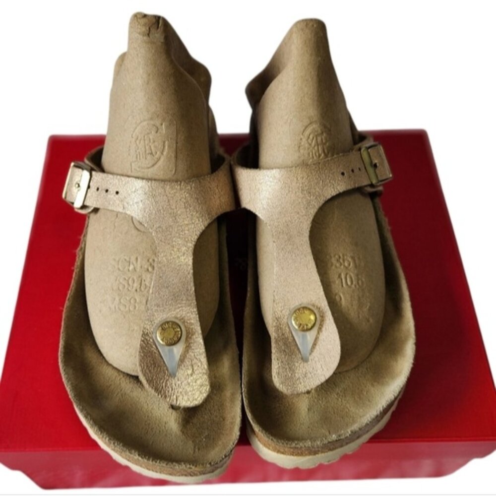 Birkenstock Metallic Pink Two-Strap Sandals with Adjustable Buckles